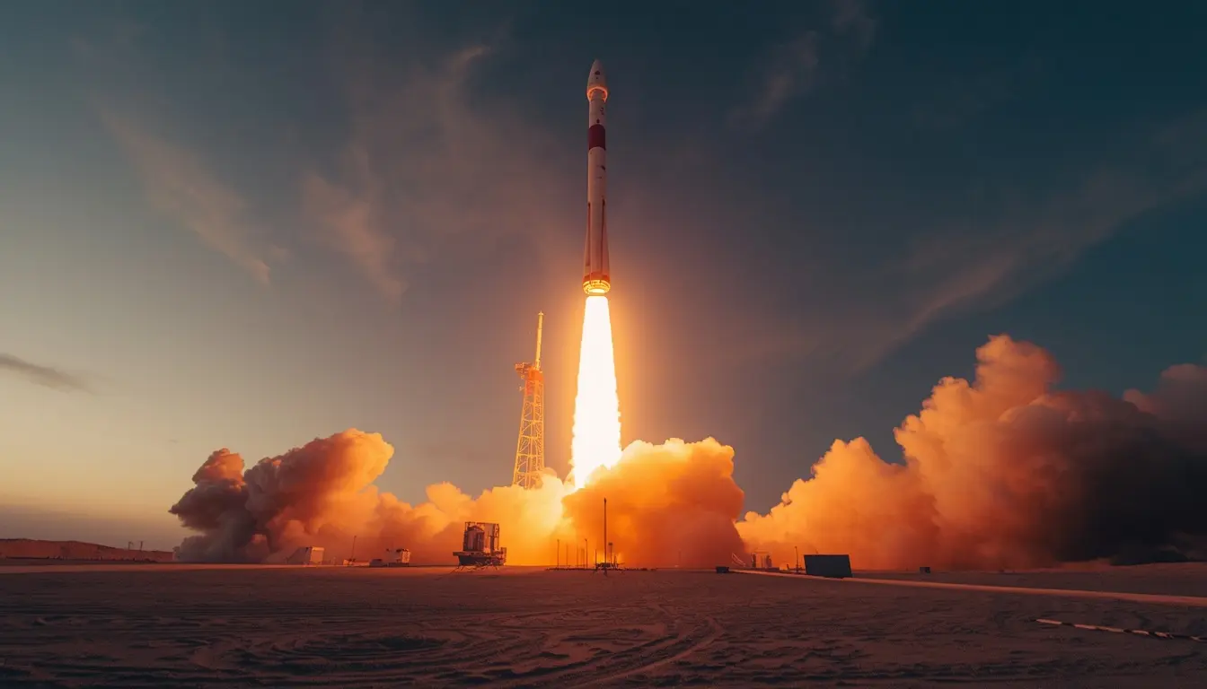Soyuz MS-29 rocket launching from Baikonur Cosmodrome carrying three new ISS crew members
