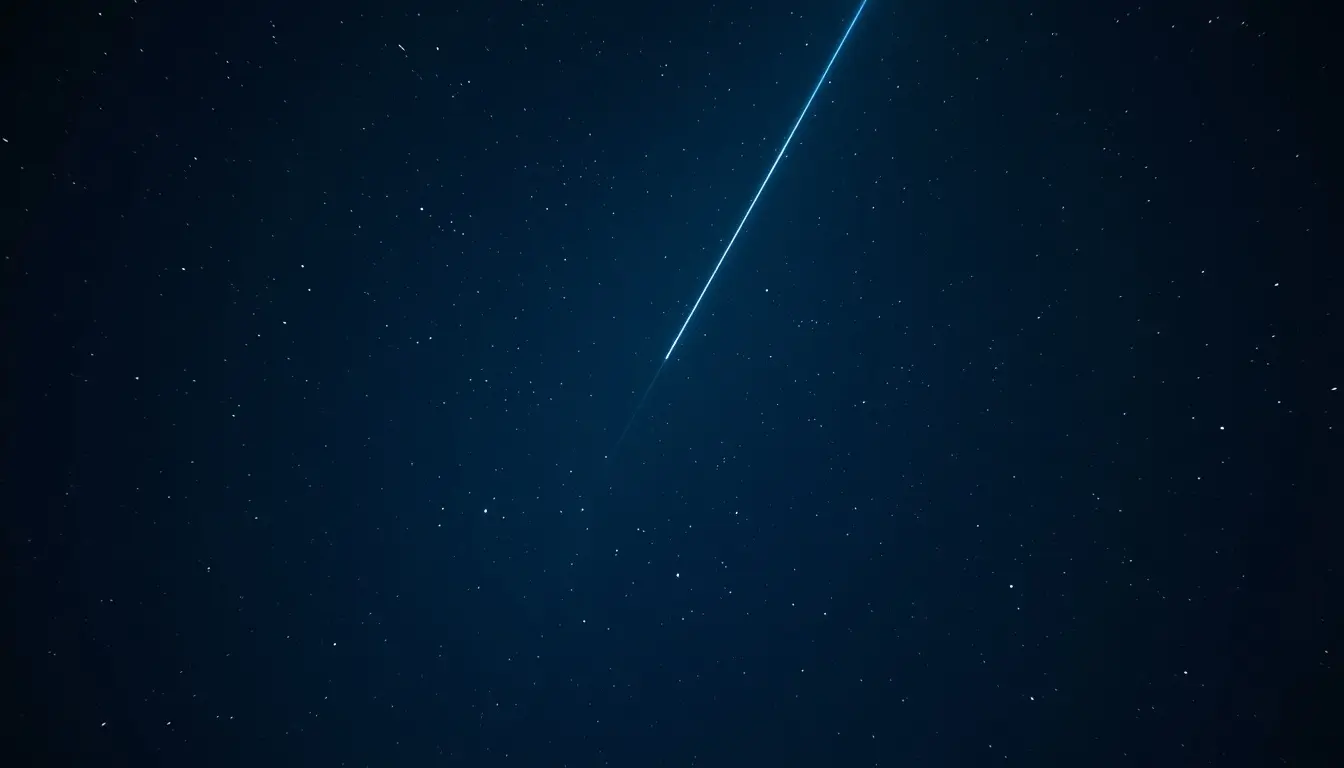 Long exposure night sky photo of a bright light trail moving smoothly among stars