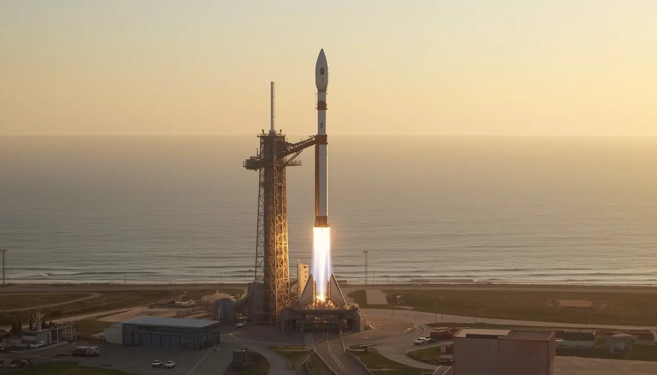 Vikram-1 rocket lifting off from the First Launch Pad at Sriharikota during Mission Aagaman